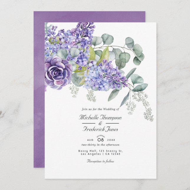 Invitation Eucalyptus Succulents QR Code RSVP Mariage Invita (Devant / Derrière)