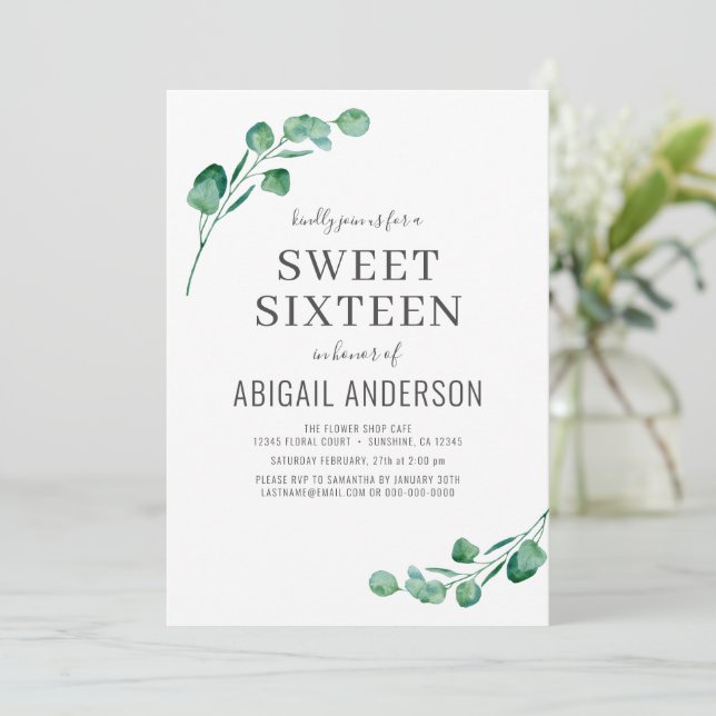 Invitation Eucalyptus Sweet sixteen de verdure (Debout devant)