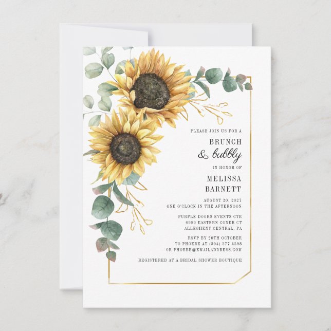 Invitation Eucalyptus Tournesol Flore Vert Brunch Bubbly (Devant)