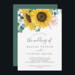Invitation Eucalyptus Tournesol Rustique Le Mariage De<br><div class="desc">Ce faire-part de mariage rustique d'eucalyptus au tournesol est parfait pour un mariage campagnard. Le design floral bohème présente des tournesols jaunes,  des fleurs roses rousses et une végétation d'eucalyptus vert chasseur dans l'aquarelle avec une élégante touche moderne de saumonier.</div>