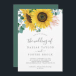 Invitation Eucalyptus Tournesol Rustique Le Mariage De<br><div class="desc">Ce faire-part de mariage rustique d'eucalyptus au tournesol est parfait pour un mariage campagnard. Le design floral bohème présente des tournesols jaunes,  des fleurs roses rousses et une végétation d'eucalyptus vert chasseur dans l'aquarelle avec une élégante touche moderne de saumonier.</div>