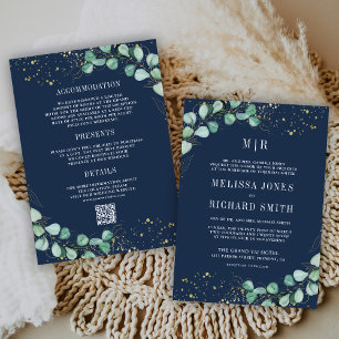 Invitation Eucalyptus tout en un Code QR Marine Mariage offic