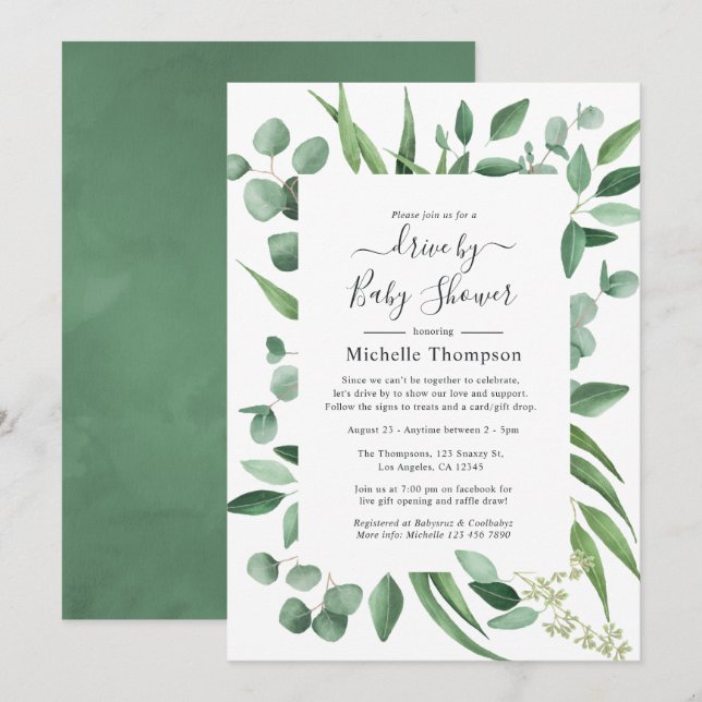 Invitation Eucalyptus verdoyant allée pour une douche de mari (Devant / Derrière)