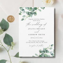 Eucalyptus verdoyant en écriture blanche mariage