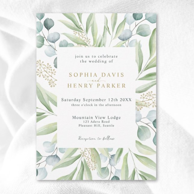 Invitation Eucalyptus verdoyant Lumière Sage Mariage Invita (Créateur téléchargé)