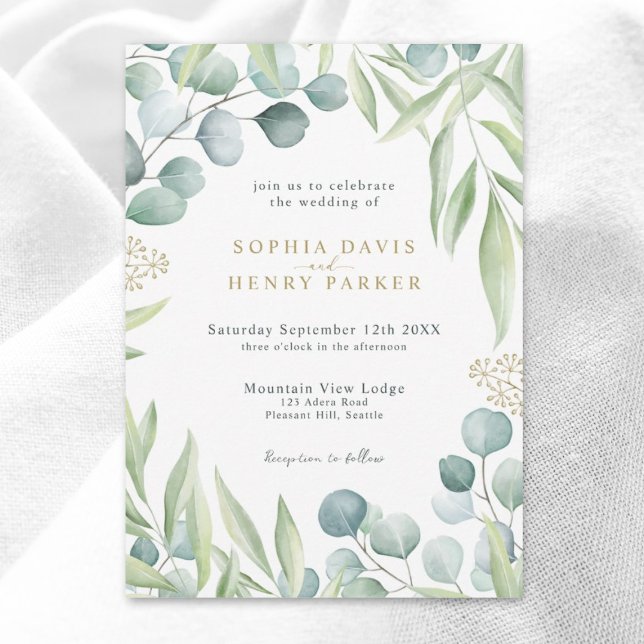 Invitation Eucalyptus verdoyant Lumière Sage Mariage Invita (Créateur téléchargé)