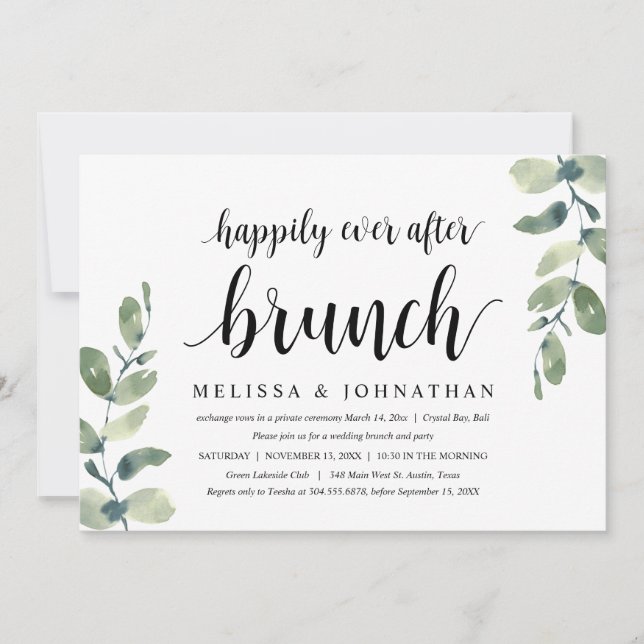 Invitation Eucalyptus verdoyant, Mariage Elopement Brunch (Devant)