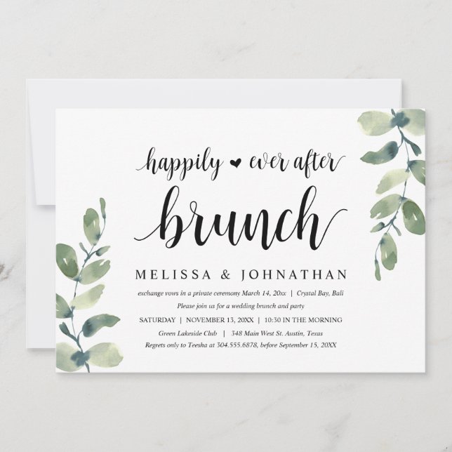 Invitation Eucalyptus verdoyant, Mariage Elopement Brunch (Devant)