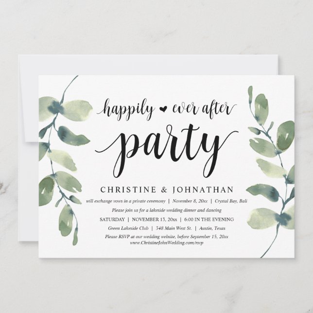 Invitation Eucalyptus verdoyant, Parti Elopement Mariage (Devant)