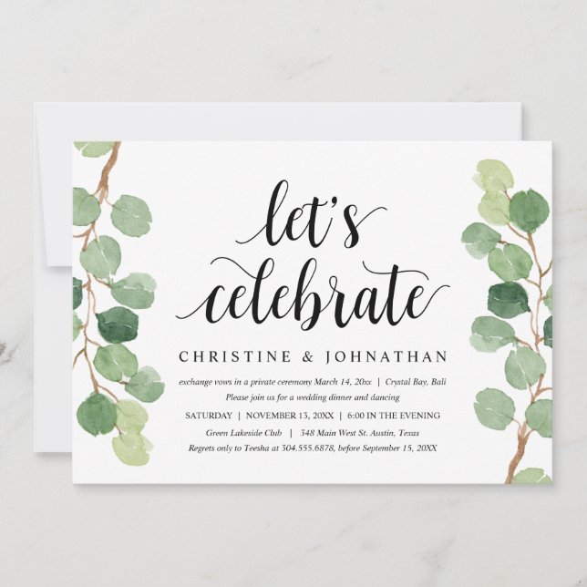 Invitation Eucalyptus verdoyant, Parti Elopement Mariage (Devant)