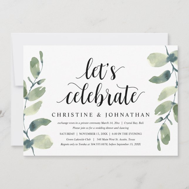 Invitation Eucalyptus verdoyant, Parti Elopement Mariage (Devant)