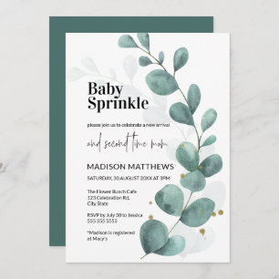 Invitation Eucalyptus Verdure Aquarelle Bébé Parsemer
