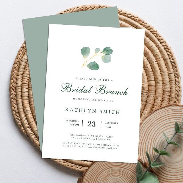 Invitation Eucalyptus Verdure Aquarelle Brunch nuptial (Créateur téléchargé)