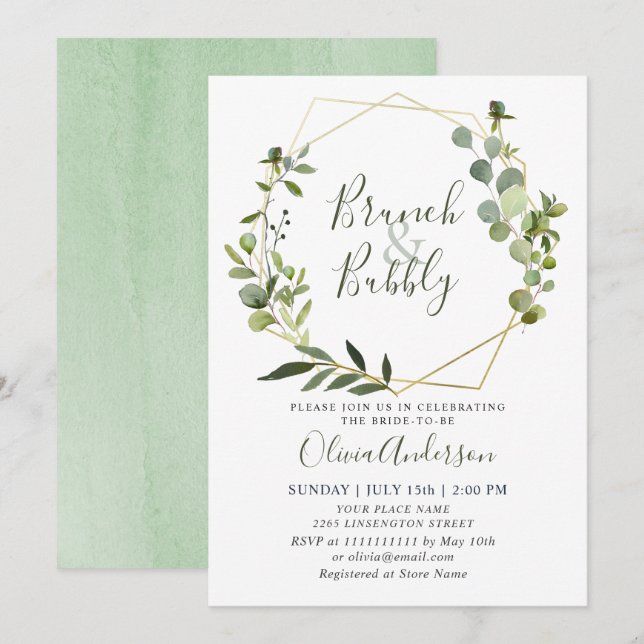 Invitation Eucalyptus verdure aquarelle BRUNCH PETILLANT (Devant / Derrière)