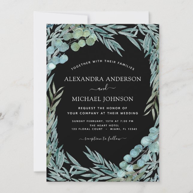 Invitation Eucalyptus Verdure Aquarelle Mariage botanique (Devant)
