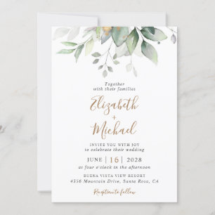 Invitation Eucalyptus Verdure Aquarelle QR Code Mariage