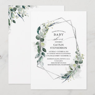 Invitation Eucalyptus Verdure Baby shower géométrique moderne
