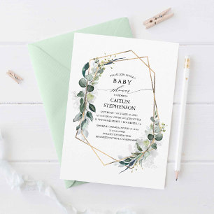 Invitation Eucalyptus Verdure Baby shower géométrique moderne