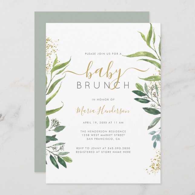 Invitation Eucalyptus Verdure & Baby shower Or Brunch (Devant / Derrière)
