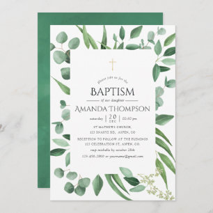 Invitation Eucalyptus Verdure Baptême ou Christening