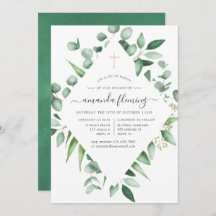 Invitation Eucalyptus Verdure Baptême ou Christening