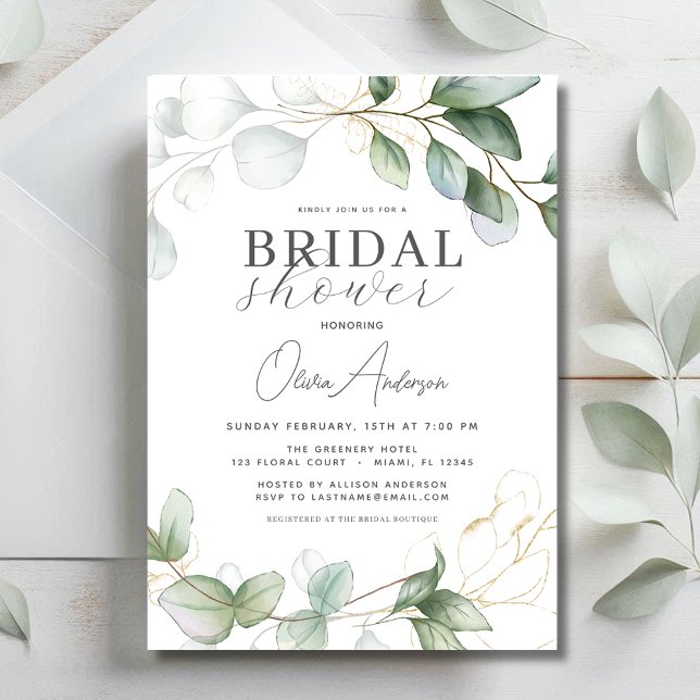 Invitation Eucalyptus Verdure Boho Fête des mariées rustique (Créateur téléchargé)
