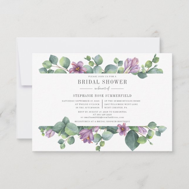 Invitation Eucalyptus Verdure Botanique Mariage Violet Fête d (Devant)