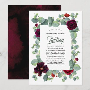 Invitation Eucalyptus Verdure Bourgogne Florale fête d'annive