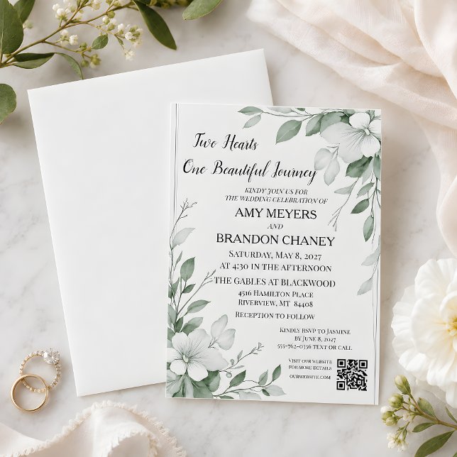 Invitation Eucalyptus Verdure Deux Cœurs (Eucalyptus Greenery Two Hearts Invitation)
