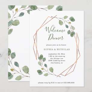 Invitation Eucalyptus verdure Dîner d'accueil rose Gold Geo