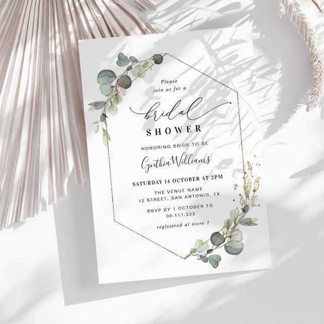 Invitation Eucalyptus verdure douche nuptiale géométrique (Créateur téléchargé)