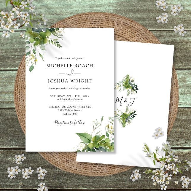 Invitation Eucalyptus Verdure Élégant Mariage Monogramme (Eucalyptus Greenery Elegant Monogram Wedding Invitation)
