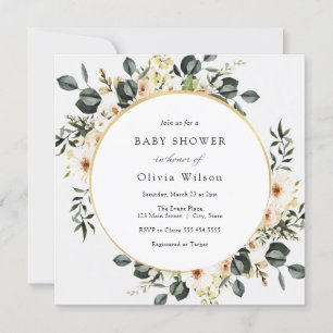 Invitation Eucalyptus Verdure et Baby shower floral ivoire