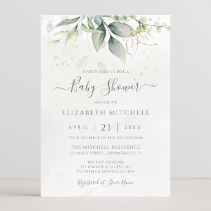 Invitation Eucalyptus Verdure Feuilles Elégant Baby shower