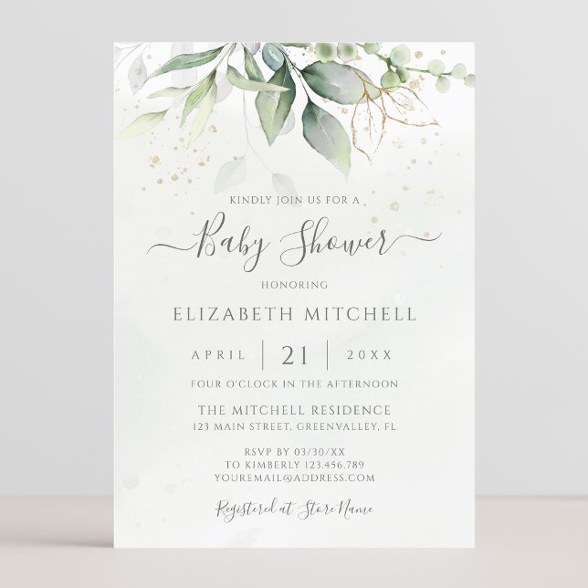 Invitation Eucalyptus Verdure Feuilles Elégant Baby shower (Créateur téléchargé)