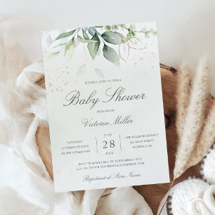 Invitation Eucalyptus Verdure Feuilles Elégant Baby shower