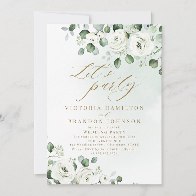 Invitation Eucalyptus verdure fleurie fête de mariage rustiqu (Devant)