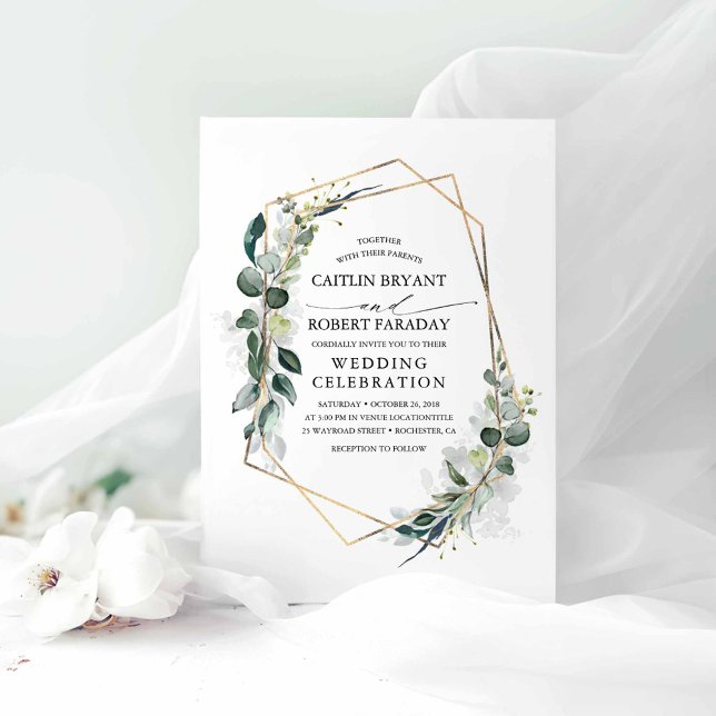 Invitation Eucalyptus Verdure Géométrique Mariage moderne (Eucalyptus Greenery Wedding Invitations)