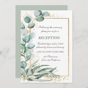 Invitation Eucalyptus Verdure Gold Frame Réception de mariage