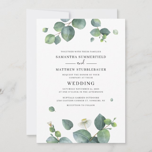 Invitation Eucalyptus Verdure Mariage botanique moderne (Devant)