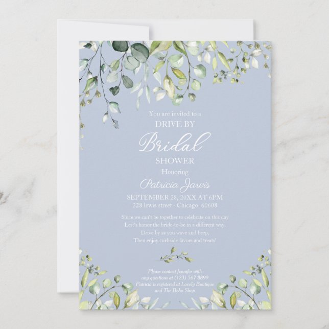 Invitation Eucalyptus verdure mariage en voiture  (Devant)