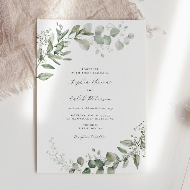 Invitation Eucalyptus Verdure minimaliste Mariage (Créateur téléchargé)
