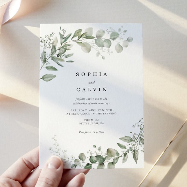 Invitation Eucalyptus Verdure minimaliste Mariage (Créateur téléchargé)