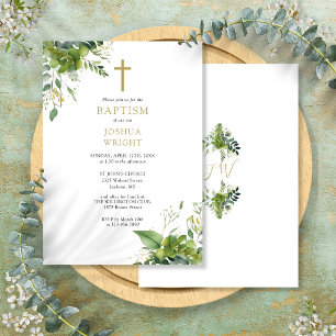Invitation Eucalyptus Verdure Monogramme Baptême Christening