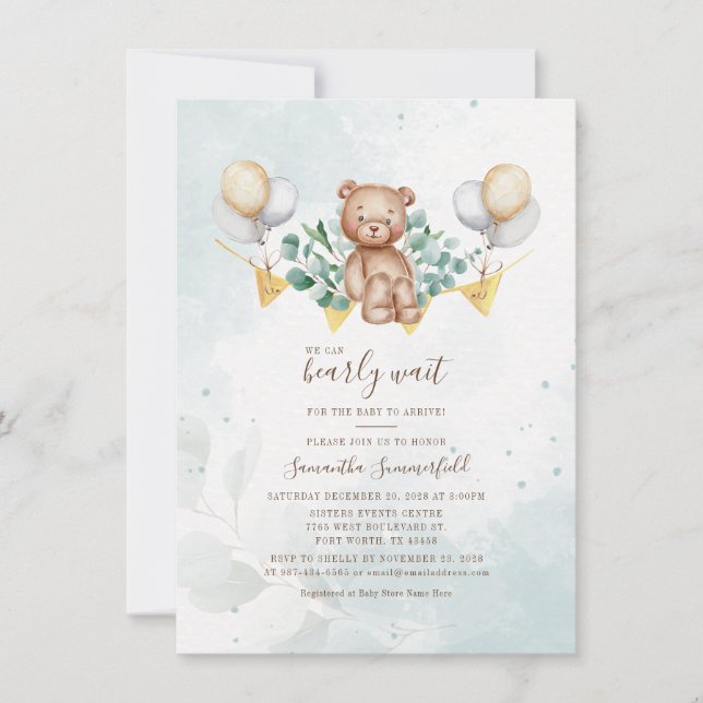 Invitation Eucalyptus verdure On Peut Attendre Baby shower (Devant)
