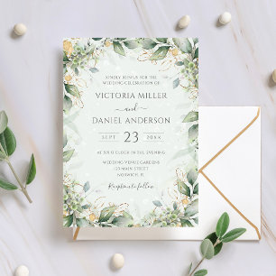Invitation Eucalyptus Verdure Or Feuilles mariage élégant