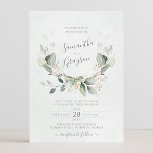 Invitation Eucalyptus Verdure Or Feuilles mariage élégant