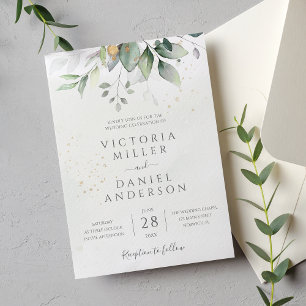 Invitation Eucalyptus Verdure Or Feuilles mariage élégant