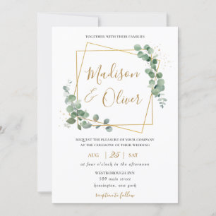 Invitation Eucalyptus Verdure Or Géométrique Mariage moderne