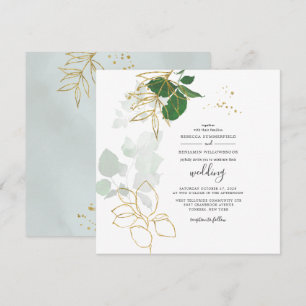 Invitation Eucalyptus Verdure or Mariage Feuille géométrique